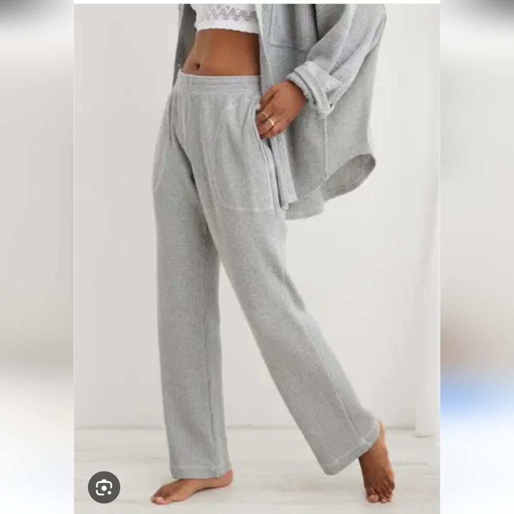 Aerie Cozy Grey Waffle Knit Pants XXS